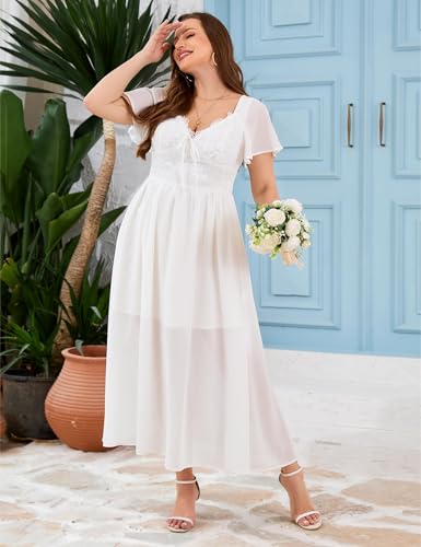 Image of EYWOL Women's Plus Size Formal Dress Lace Chiffon Maxi Dress,Open Back Cocktail Dress for Wedding Guest,Party,Gala Events