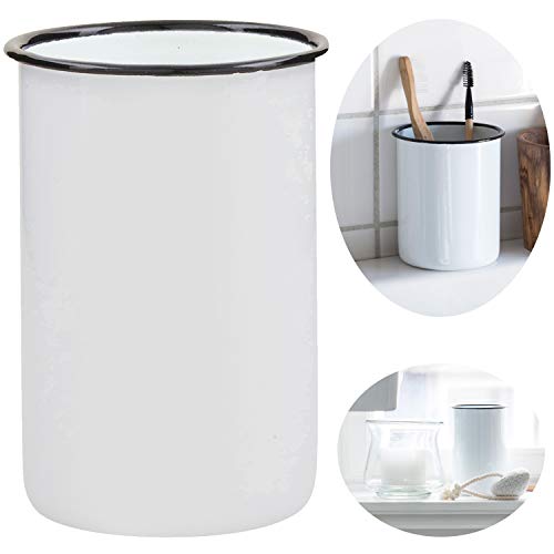 LS-LebenStil Vintage Zahnputzbecher Emaille Weiß 12cm Altum Zahnbürstenhalter für Zahnbürste und Zahnpasta im Badezimmer & Gäste-WC