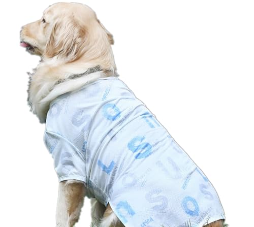 AttRex 可愛い 犬服 ペットの服 Tシャツ 春夏 UVカット 日焼け防止 中大型犬 ドッグウエア パーカー 通気性 足舐め 虫予防 お散歩お出かけウェア (4XL,ブルー)