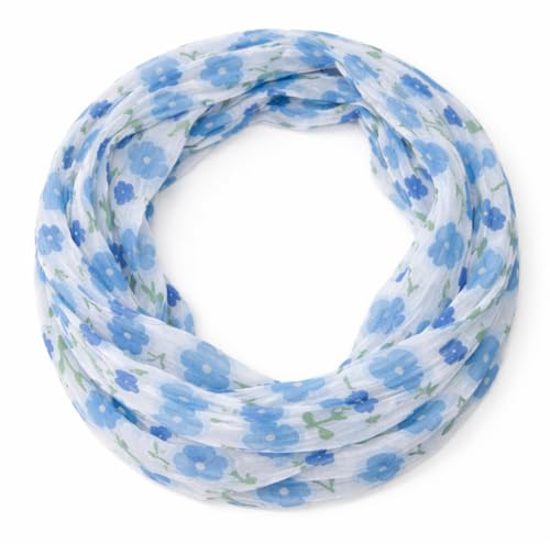 beybey feiner Damen Loop Schal aus Seide und Viskose mit Blümchen Muster - Frühlingserwachen und die Brise des Lebens. (B blau)