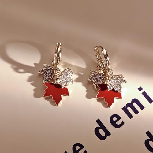 Maple Leaf Earrings for Women Autumn Thanksgiving Earrings Red Crystal Maple Leaf Dangle Earrings Thanksgiving Jewelry Gifts for Women4