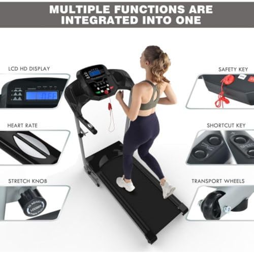 Image of Large Treadmill, Multifunctional Folding Electric Treadmill with Handles, Smart Device Holder, 255 Lbs Weight Capacity, Foldable Design, Easy to Use