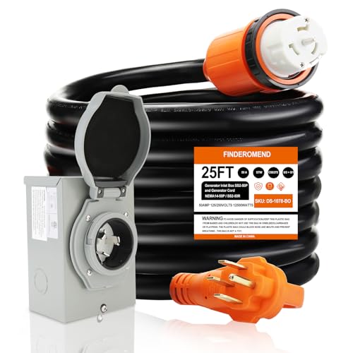 Finderomend 25 ft 50 Amp Generator Cord and Power Inlet Box Combo Kit,125/250 Volts,Generator Power...