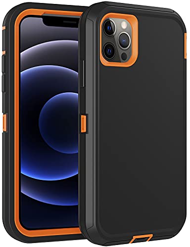 Aimoll-88 Compatible with iPhone 12 Case & iPhone 12 Pro Case, Military Grade Protection Shockproof Defender Phone Case Rugged Full Body Heavy Duty Protective Cover for iPhone 12/12 Pro (Black/Orange)