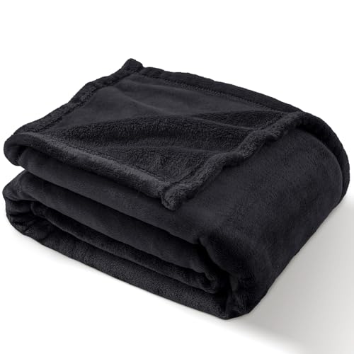 PHF Ultra Soft Fleece Blanket Single Size 130x150cm, No Shed No Pilling Luxury Plush Cozy Flannel 280GSM Lightweight Throw Blanket for Bed, Couch, Chair, Sofa Suitable for All Season, Black