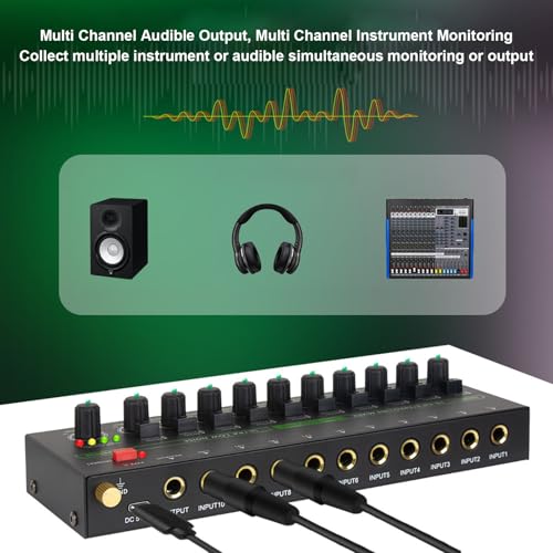 Fafeicy Mezclador De Audio De 10 Canales Estéreo Mono Con Control Volumen Independiente Entrada Salida 6.35mm DC 5V (9damfeingo-12)