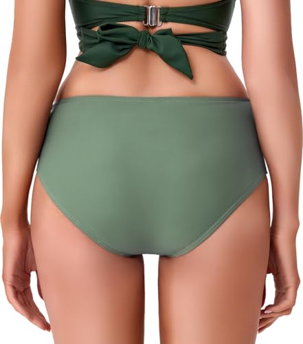 Image of COCOPEAR Full Coverage Bikini Bottoms for Women Mid Rise Bathing Suit Bottoms for Women Ruched Tummy Control Swim Bottoms