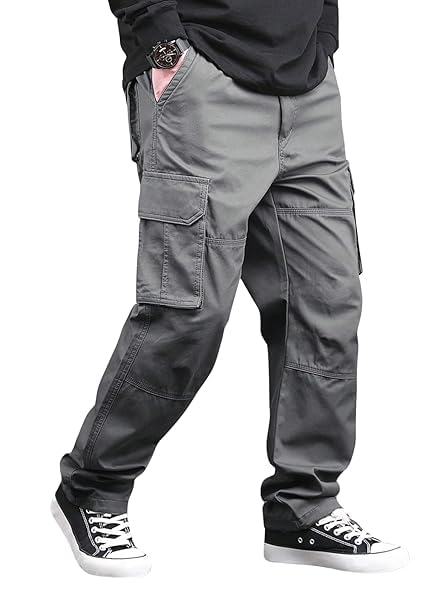 Image of Men Cargo Pants Multi Pocket Utility Casual Straight Fit Durable Fabric Outdoor Street Style Trousers