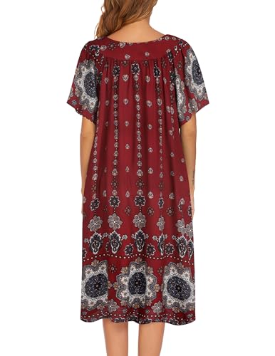 Image of Ekouaer Womens Nightgown Short Sleeve House Dress with Pockets-Floral Print Mumu Dress