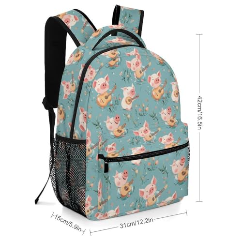 Cute Pigs Playing Guitar Funny Backpack Casual Daypack Lightweight Shoulders Bag for Men Women Cute Print2