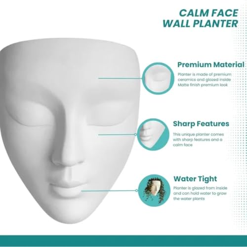 Image of Ceramic Lady Face Wall Hanging Planter | 17.5 x 13.5 cm Abstract Face Vase for Indoor Wall, Living Room, Balcony & Home Decor (White)
