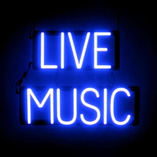 Image of SpellBrite LED Neon LIVE MUSIC Sign for Business - Blue, 19 inch x 15 inch | Ultra-Bright Click-Together Signage for Bars & Restaurants, with Visibility from 500 ft - 8 Animations, 6 Brightness Levels