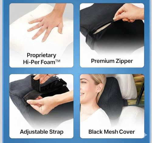 Image of Ultimate Car Neck Rest Pillow | Ultrasoft Pillow for Comfortable Car Rides | Superior Neck Support Cushion | Relieves Neck Pain | Hi-Per Foam Head Rest Pillow with Washable Velvet Cover | Black