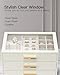Vlando Jewelry Box for Women, Glass Lid Jewelry Organizer with 3 Drawers for Necklaces Rings Earrings Bracelets Mother Day Gift for Mom - Cloud White