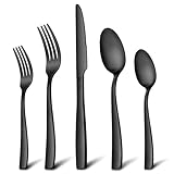 E-far Matte Black Silverware Set for 4, 20 Pieces Stainless Steel Flatware Eating Utensils Set for Home Kitchen Restaurant, Metal Forks Spoons and Knives with Square Handle for Wedding Dinner Party