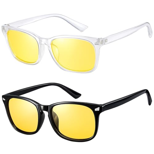 Image of Polarized Sunglasses for Women Men Night Vision Glasses Anti Glare | Yellow Anti Glare UV400 Lens, Lightweight Square Frame, for Day Night Use, Driving, Fishing, Cycling, Traveling