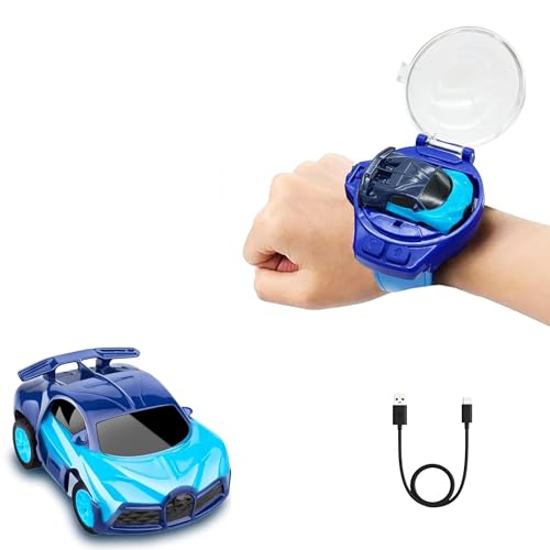 Image of Remote Control Mini Car Toy for Kids | USB Rechargeable Watch Integrated RC Car | 2 Function Wrist-Controlled Portable Toy Gift (Blue)