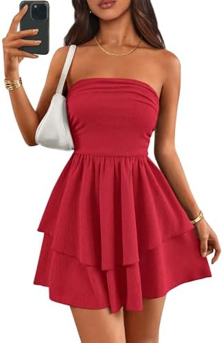 PRETTYGARDEN Women's 2026 Summer Strapless Tube Mini Dress Off Shoulder Smocked Ruffle A Line Flowy Short Party Club Dresses