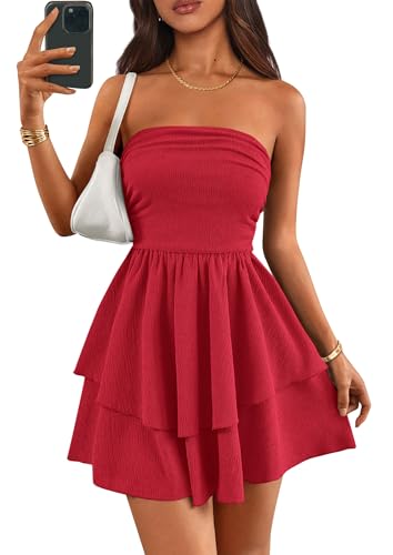 Image of PRETTYGARDEN Women's 2026 Summer Strapless Tube Mini Dress Off Shoulder Smocked Ruffle A Line Flowy Short Party Club Dresses