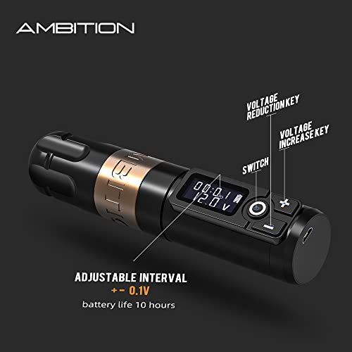 Ambition Soldier Wireless Tattoo Machine Kit Complete Rotary Coreless Motor Tattoo Pen Kit with Extra 2400mAh Battery 80pcs Glory Mixed Size Cartridge Needles Supply for Professional Tattoo Artist