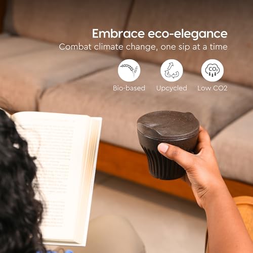 Image of Eha Earth Friendly Rafter Coffee Mug with Lid | Tea Cup Set | 175 ml | Made with Rice Husk | Microwave Safe Mugs for Gifting | 4 Unit | Coffee