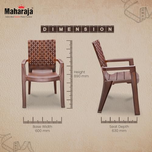 Image of MAHARAJA Heavy Duty Plastic Chairs for Home & Office | Comfortable | Arm Rest | 200Kg Capacity (Teakwood, Pack of 4)