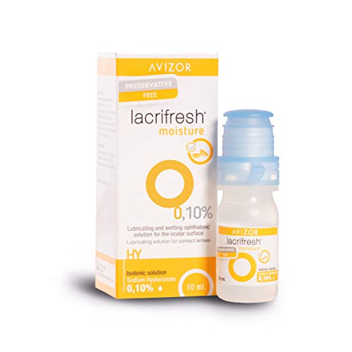 Avizor Lacrifresh Moisture 0.10%. Bottiglia da 10 ml di gocce oculari per alleviare i sintomi di irritazione oculare.