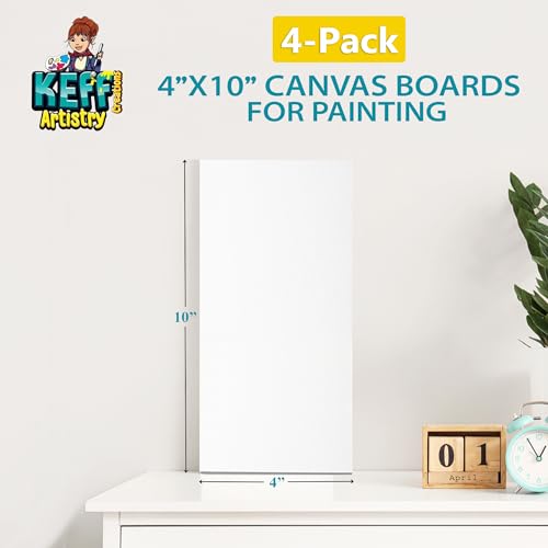 KEFF Canvas Boards for Painting - 4x10 4-Pack Bulk Canvas Panels, 100% Cotton Triple Primed Small Canvases for Painting Supplies, Acrylic, Oil, Watercolor & Tempera - Thumbnail 2