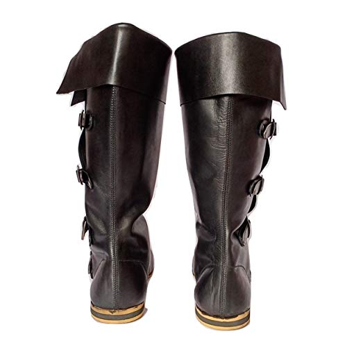 Image of AnNafi Medieval Leather Boots 4 Buckle | Renaissance Loafer Long Boot Pirate Costume Viking Mens Shoes SCA LARP Riding