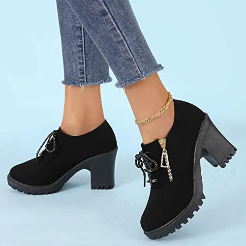 Hbeylia Platform Boots For Women Fashion Chunky High Heels Lug Thick Sole Non Slip Soft Wide Round Toe Lace Up Rhinestones Zip Waterproof Short Boots For Women Bride Wedding Party2