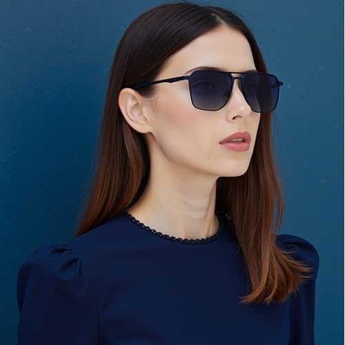 Image of Lenskart Superman Collection | Polarized and 100% UV Protected | Navy Blue Full Rim Hexagonal Branded and Stylish Sunglasses | For Men & Women | Large | LK S18257