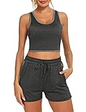 【Ensemble débardeur sport femme】Ensemble gilet femme court avec coussin de poitrine amovible, col en U, ourlet élastique, très confortable et tendance. Débardeur femme avec une large bandoulière peut soulager la fatigue musculaire.