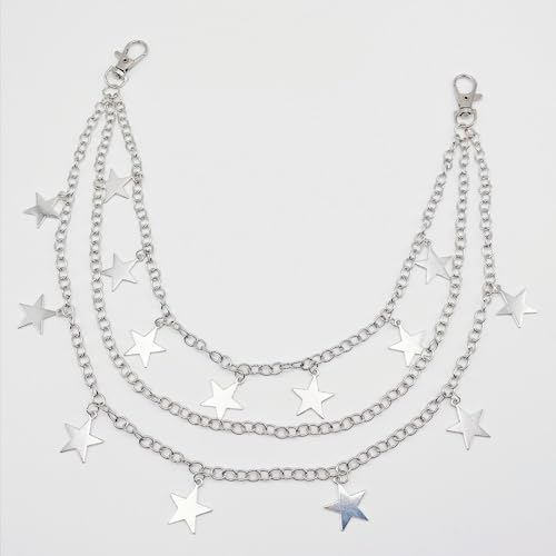 Five-Pointed Star Pendants Belt Hip Hop Pocket Decor Stars Waist Belt Chain Cloth Accessory Butterfly Belt Chain (Silver)4