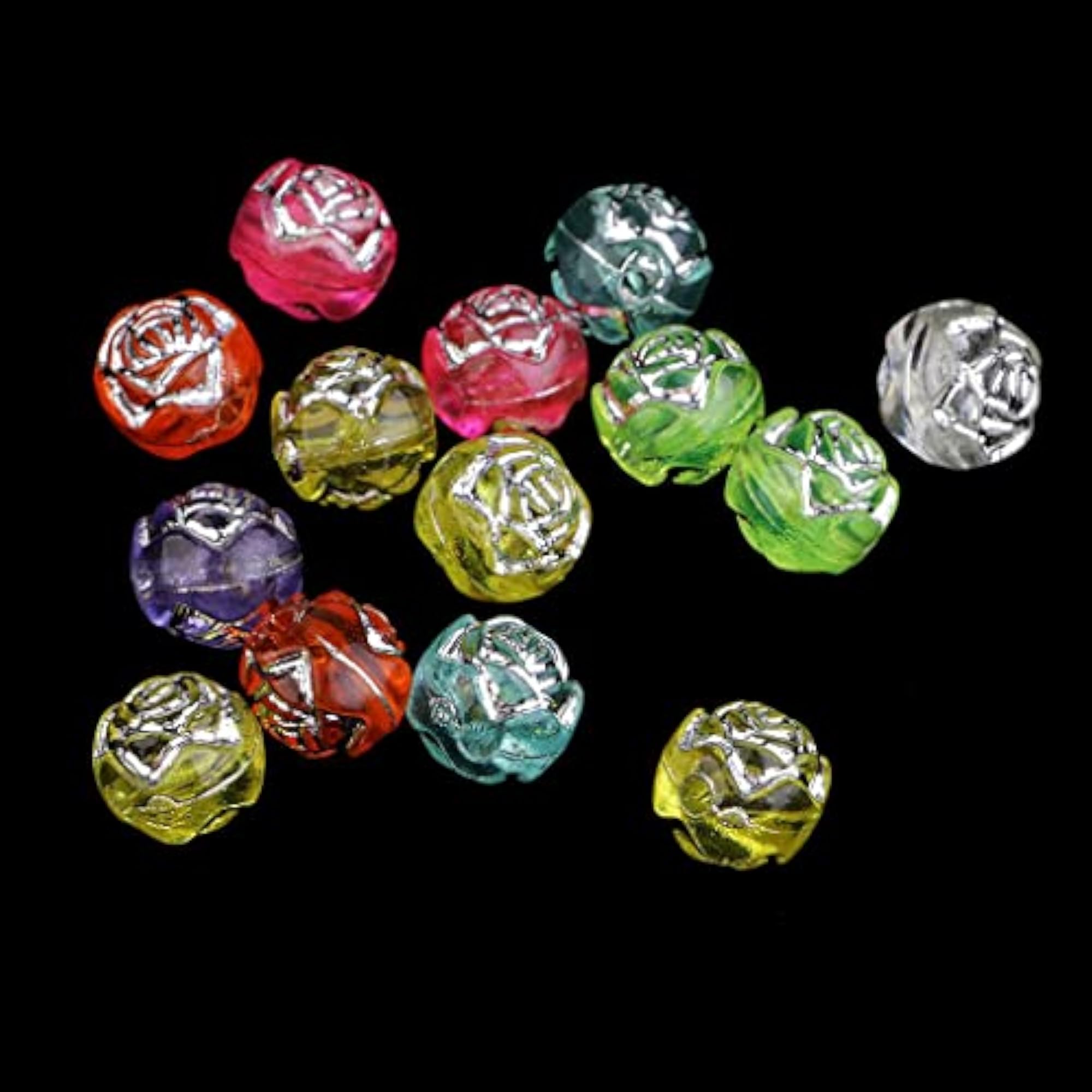 100 Assorted Acrylic Rose Flower Mixed Spacer Beads