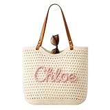 MBBEST Personalized Crochet Beach Bag for Women, Custom Name Boho Summer Vacation Tote with Sand-Proof Lining & Pocket, Bridesmaid Gift Cruise Holidays