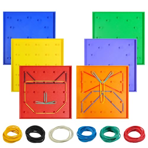 Bbiamsleep 6 Pack Plastic Geoboards with Rubber Bands Geo Board