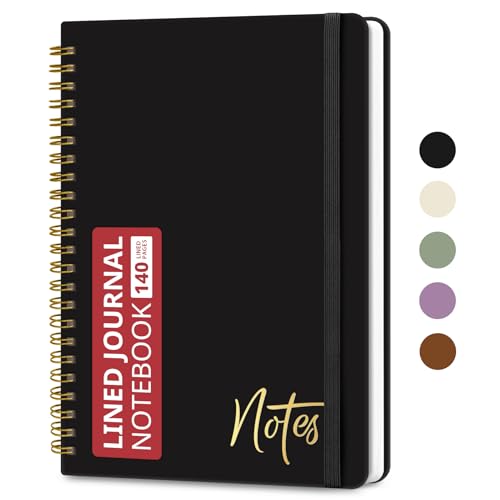 ZOTIA Lined Spiral Journal Notebook for Women, A5 College Ruled Journals for Writing, Hardcover Notebooks for Work, Note taking and Office School Supplies, 140 Pages - Coal