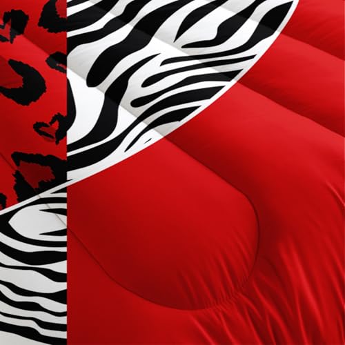 Image of AILONEN Couple Lover Comforter Set Queen Size,Black White Red Romantic Hearts Printed Bedding Set 3 Piece,Modern Bedroom Decor Soft Comforter with 2 Pillowcases