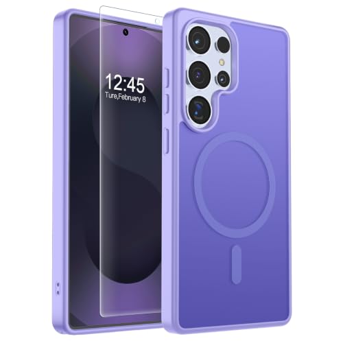 Image of SUPFINE Magnetic for Samsung Galaxy S25 Ultra Case with Screen Protector, (Built-in Magnets) (Military Grade Drop Protection) Slim Translucent Shockproof Phone Case,Purple