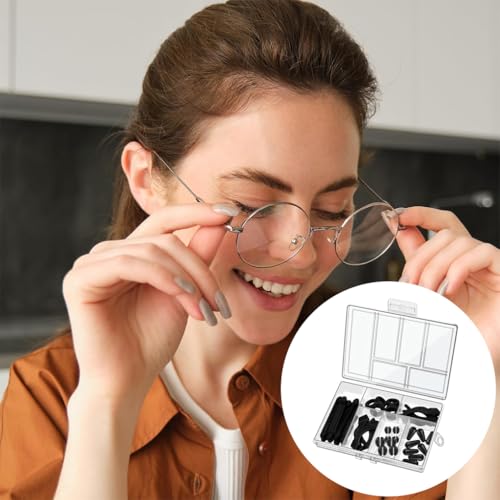 Image of MAYCREATE 50PCS Eyeglasses Retainers Sets, Silicone Anti-Slip Eyeglass Holder, Comfort Ear Grip Hooks Protectors for Spectacle Sunglasses Reading Glasses Eyewear, Black