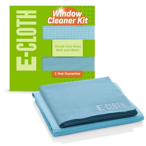 E-Cloth Window Cleaner Kit - Streak-Free Glass Cleaning Cloth, Microfiber Towel Kit for Windows, Car Windscreens, Mirrors - Blue