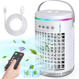 Portable Air Conditioners,1400ml Evaporative Air Cooler with Remote 3 Speeds,USB Personal Air Conditioner with 7 LED Light,Portable AC Air Conditioner for Small Room Kitchen Office Desk Bedroom Camping