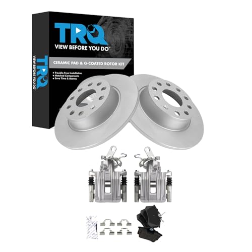 Image of TRQ Rear Brake Pad and Rotor Set Ceramic Coated Rotors Calipers Compatible with 2011-2013 Audi A3 2011 Volkswagen Golf 2013-2014 Jetta