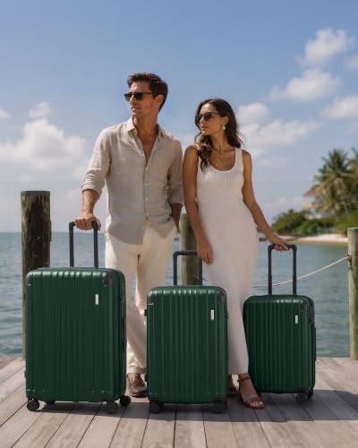 Image of Coolife Luggage Set, Light and Durable Hardshell, 3-Piece, Dark Green