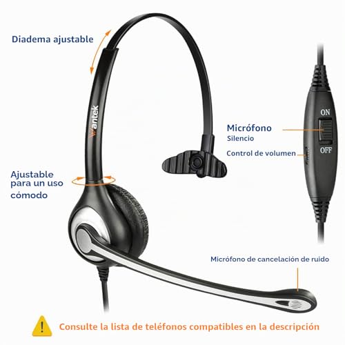 Cascos para teléfono fijo RJ9 Wantek mono ideales para teletrabajo y atención al cliente 4