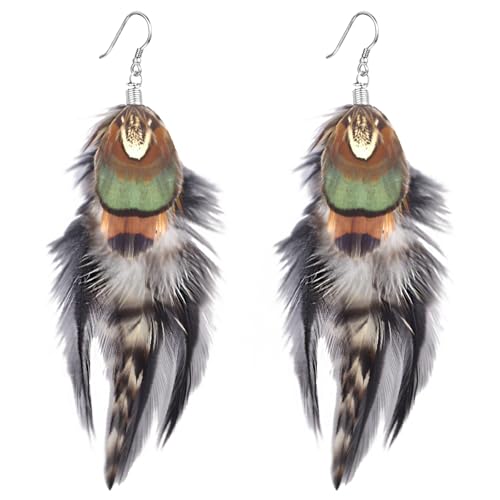 Bohemian Long Feather Earrings for Women Handmade Tassel Dangle Earrings Handmade Feathers Statement Dangling Earring Hooks for Women Ladies Wedding Party Jewelry Gifts