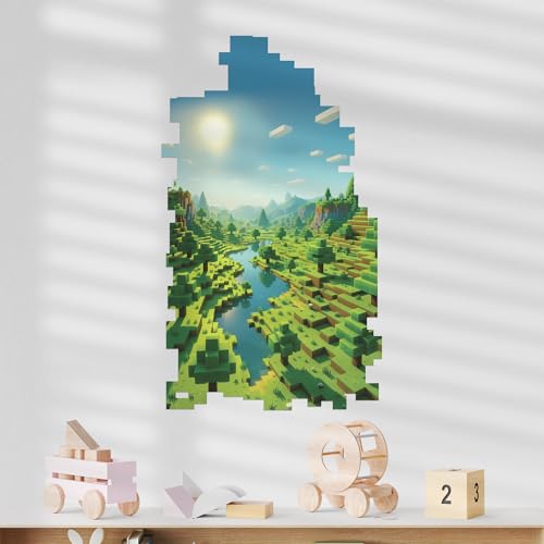 CRYPTONITE Personalized Video Game Wall Decal for Kids | Classic Pixel Style Landscape Wall Sticker | Boys Room Decor for Nursery Bedroom & Playroom (Landscape Wide 15 x 25 Height)