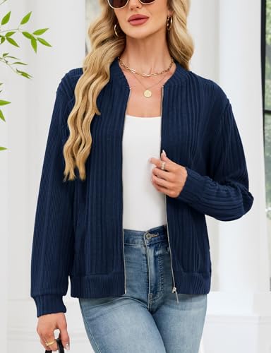 Viracy Women's Full Zip Up Cardigan Sweater Lightweight Casual Long Sleeve Jackets with Pockets3