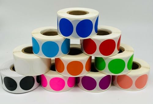for 10 Rolls of 1 Round Variety Pack Color Coded Inventory Dots 500 P/R Labels