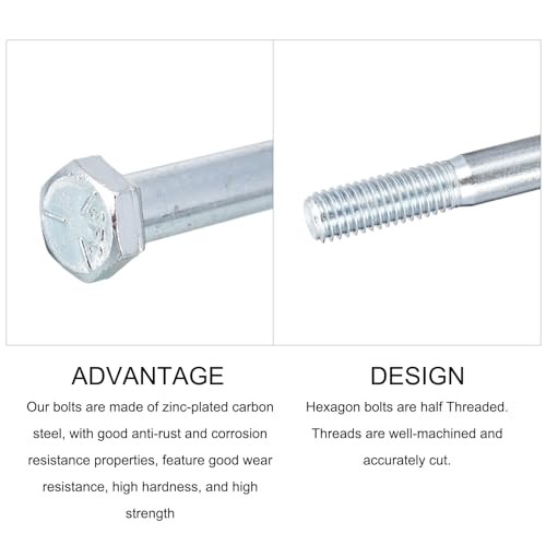 Image of METALLIXITY Hex Bolts (1 /2-13x7) 25Pcs, Carbon Steel Zinc Plated, Coarse Thread UNC Hex Head Screw Bolt - for Furniture Repair, Silver